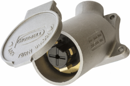 Hubbellock Flanged Inlet, 30A 600V AC, 3-Pole, 4-Wire, Cast Aluminum