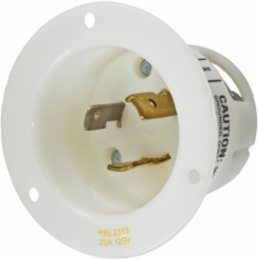 Twist-Lock Flanged Inlet, 20A 125V, 2-Pole 3-Wire, Nylon, Backwired, White