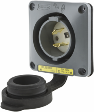 Twist-Lock Watertight Flanged Inlet, 20A 125V, Gray, 3.75 x 3.75 x 2.28 Inch