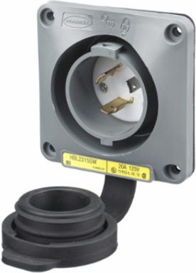 Twist-Lock Watertight Flanged Inlet, 20A 125V, Gray, 3.75 x 3.75 x 2.28 Inch