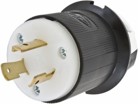 Industrial Twist-Lock Male Plug, 20A 250V, 2-Pole, 3-Wire, Black & White