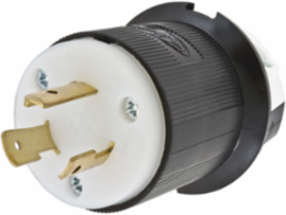 Industrial Twist-Lock Male Plug, 20A 250V, 2-Pole, 3-Wire, Black & White