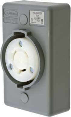 Twist-Lock Safety Shroud Receptacle 20A 277V AC, 2-Pole, 1-Gang