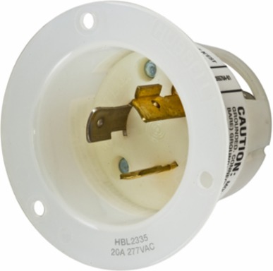 Twist-Lock Flanged Inlet, 20A 277V AC, 2-Pole, 3-Wire, White