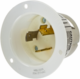 Twist-Lock Flanged Inlet, 20A 277V AC, 2-Pole, 3-Wire, White