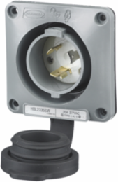 Twist-Lock Watertight Flanged Inlet, 20A 277V AC, 2-Pole, Gray