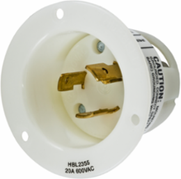 Insulgrip® Twist-Lock® Flanged Inlet, 20A 600V AC, 2-Pole, 3-Wire, White
