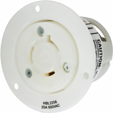 Insulgrip Flanged Receptacle 20A 600V AC 2-Pole 3-Wire Grounding