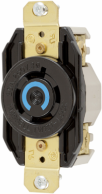 Twist-Lock Single Flush Receptacle, 20A, 250V AC, 3-Pole, 4-Wire, Black