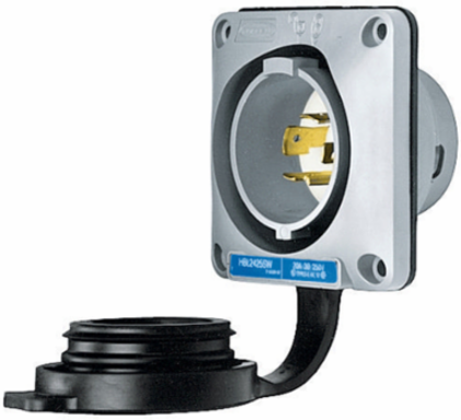 Twist-Lock Watertight Flanged Inlet, 20A 250V AC, 3-Pole 4-Wire