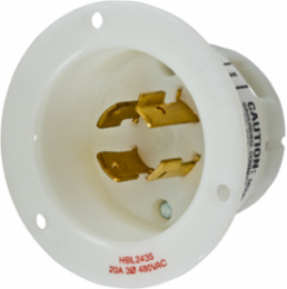 Insulgrip Twist-Lock Flanged Inlet, 20A 3-Phase 480V AC, 3-Pole 4-Wire, White