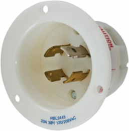 Twist-Lock Flanged Inlet, 20A 3-Phase 120/208V AC, 4-Pole, Nylon, White
