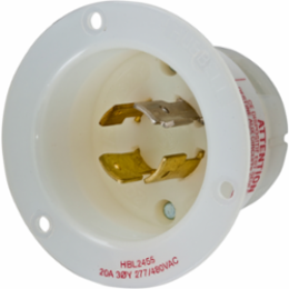 Insulgrip Twist-Lock Flanged Inlet, 20A, 3-Phase WYE 277/480V AC, 4-Pole, 4-Wire, Nylon, White