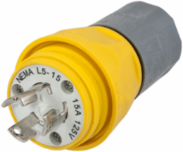 Watertight Twist-Lock Plug, NEMA L5-15P, 15A, 125V, 2-Pole, Yellow
