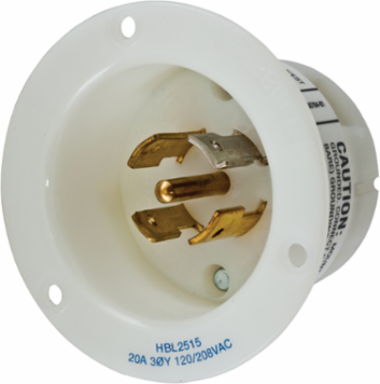 Industrial Twist-Lock Flanged Inlet 20A 3-Phase Wye 120/208V AC, 4-Pole, 5-Wire Grounding