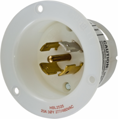 Insulgrip Twist-Lock Flanged Inlet, 20A 277/480V AC, 4-Pole 5-Wire, Nylon, 3.06 Inch x 2.27 Inch