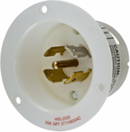 Insulgrip Twist-Lock Flanged Inlet, 20A 277/480V AC, 4-Pole 5-Wire, Nylon, 3.06 Inch x 2.27 Inch