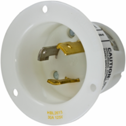 Twist-Lock Flanged Inlet, 30A 125V, 2-Pole, 3-Wire, White