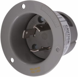 Twist-Lock Flanged Inlet, 30A 125V, 2-Pole 3-Wire, Gray