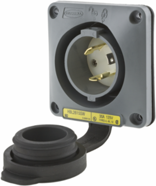 Twist-Lock Flanged Inlet, 30A 125V, 2-Pole, Thermoplastic, Watertight