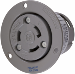Twist-Lock Insulgrip Flanged Receptacle 30A 250V AC 2-Pole 3-Wire Gray Nylon