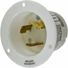 Twist-Lock Flanged Inlet, 30A 600V AC, 2-Pole 3-Wire Grounding, 2.88 Inch