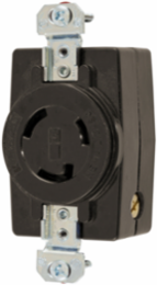 Twist-Lock Receptacle, 30A, 125/250V AC, 3-Pole, Nylon, Black