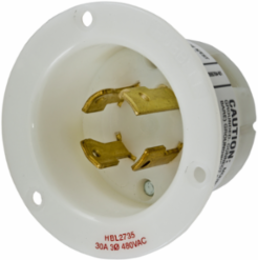 Twist-Lock Flanged Inlet 30A 3-Phase 480V AC 3-Pole 4-Wire Grounding