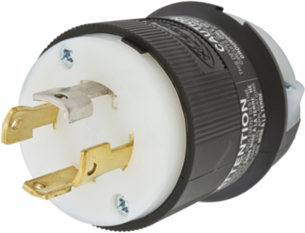 Twist-Lock Male Plug, 30A 3-Phase 120/208V AC, 4-Pole, Black and White