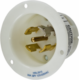 Twist-Lock Flanged Inlet, 30A, 3-Phase Wye 120/208V AC, 4-Pole, White