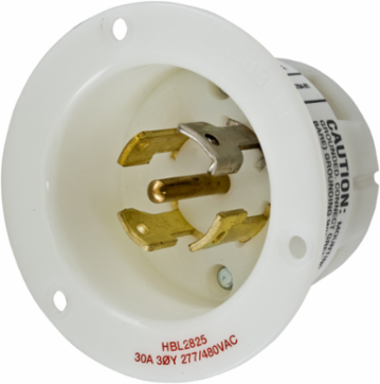 Twist-Lock Flanged Inlet, 30A 3-Phase Wye 277/480V AC, 4-Pole, 5-Wire