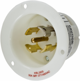 Twist-Lock Flanged Inlet, 30A 3-Phase Wye 277/480V AC, 4-Pole, 5-Wire
