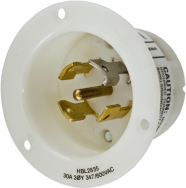 Industrial 30A 3-Phase Flanged Inlet, 4-Pole 5-Wire, 347/600V AC