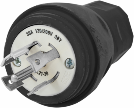 Watertight Twist-Lock Plug, 30A, 3 Phase 120/208V AC, 4-Pole, 5 Wire