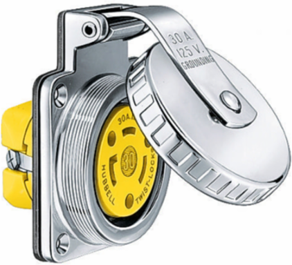 Marine Grade Twist-Lock Hull Inlet, 30A 125V, 2-Pole, Stainless Steel