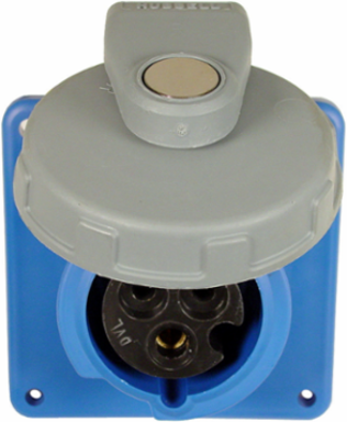 Watertight IEC Female Receptacle, 20A 250V AC, 2-Pole 3-Wire, Blue