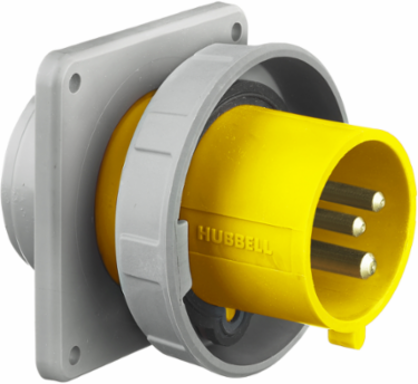 Heavy Duty IEC Pin and Sleeve Male Flanged Inlet, 30A 125V AC, Watertight