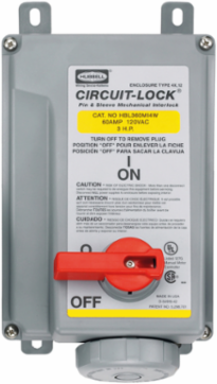 Heavy Duty Female Mechanically Interlocked Receptacle 60A 125V AC 3-Wire Watertight