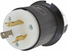 Twist-Lock Male Plug, 20A 347V AC, 2-Pole 3-Wire Grounding, Black & White