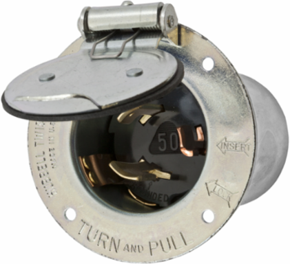 Twist-Lock Flanged Inlet 50A 250V/600V AC 2-Pole 3-Wire