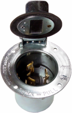 Twist-Lock Flanged Inlet, 50A 250V DC/600V AC, 3-Pole 4-Wire, Metallic