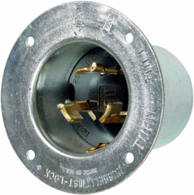 Twist-Lock Flanged Inlet 50A 250V DC/600V AC, 3-Pole 4-Wire