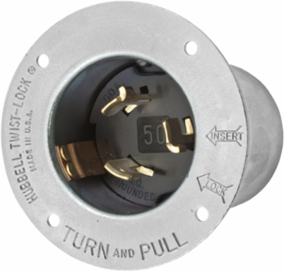 Twist-Lock Flanged Inlet 50A 250V DC/600V AC, 3-Pole 4-Wire