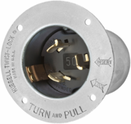 Twist-Lock Flanged Inlet 50A 250V DC/600V AC, 3-Pole 4-Wire