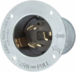 Twist-Lock Flanged Inlet 50A 250V 600V AC 2-Pole 3-Wire Metallic