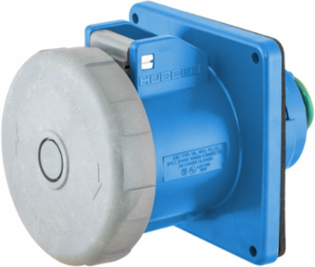 Heavy Duty IEC Pin and Sleeve 20A Watertight Receptacle, 3-Phase, 250V AC, Blue