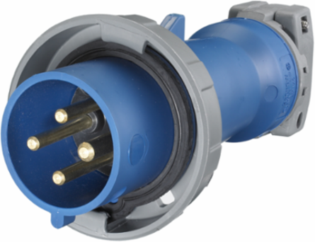 Heavy Duty IEC Male Plug, 30A 3-Pole 4-Wire, Watertight, Orange