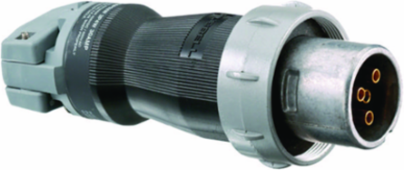 Watertight 30A Male Plug, 600V AC, 3-Pole 4-Wire, Gray and Black