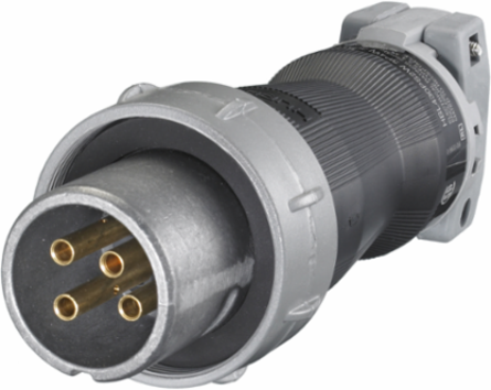 Watertight 30A Male Plug, 600V AC, 3-Pole 4-Wire, Gray and Black