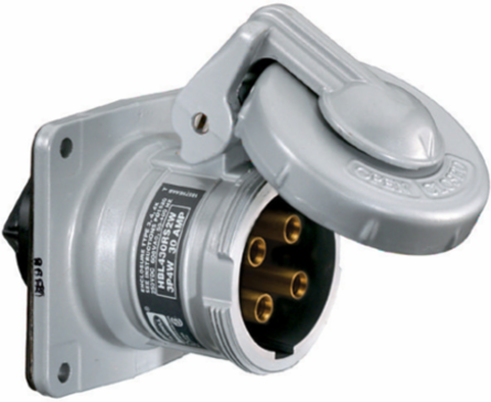 Heavy Duty Watertight 30A Female Receptacle, 600V AC, 3-Pole 4-Wire